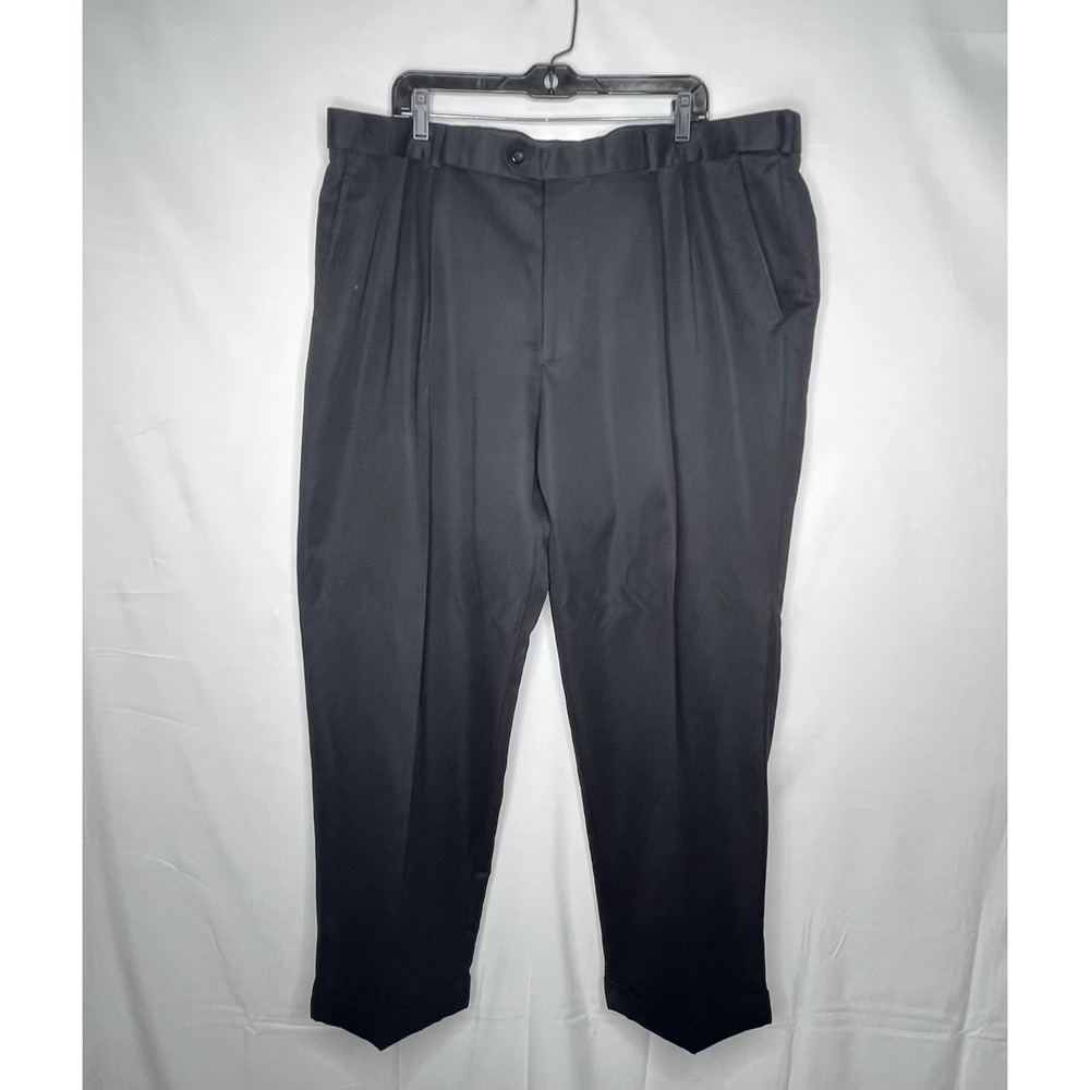 George Black Pleated Dress Pants Mens 42x30 Comfort Waist Sheen Cuffs Formal